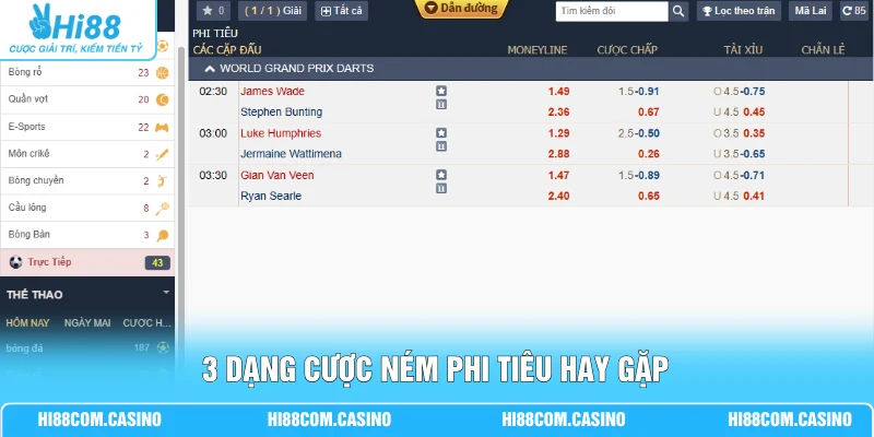 3 dạng cược ném phi tiêu hay gặp