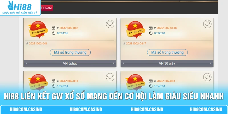 Hi88 liên kết GW xổ số mang đến cơ hội làm giàu siêu nhanh