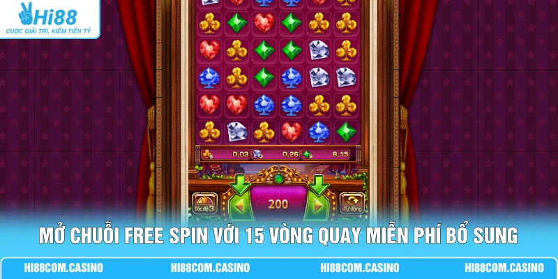 Lễ Hội Đá Quý 4 Bước Săn Kim Cương Nổ Thưởng 250 Triệu 3 Mở chuỗi Free Spin với 15 vòng quay miễn phí bổ sung