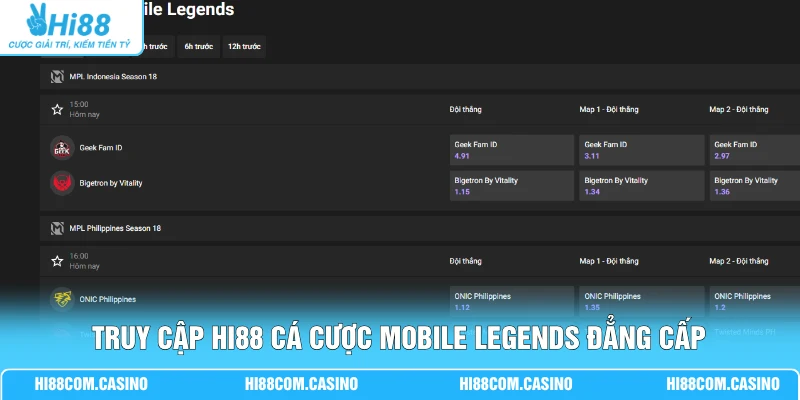 Truy cập Hi88 cá cược Mobile Legends đẳng cấp