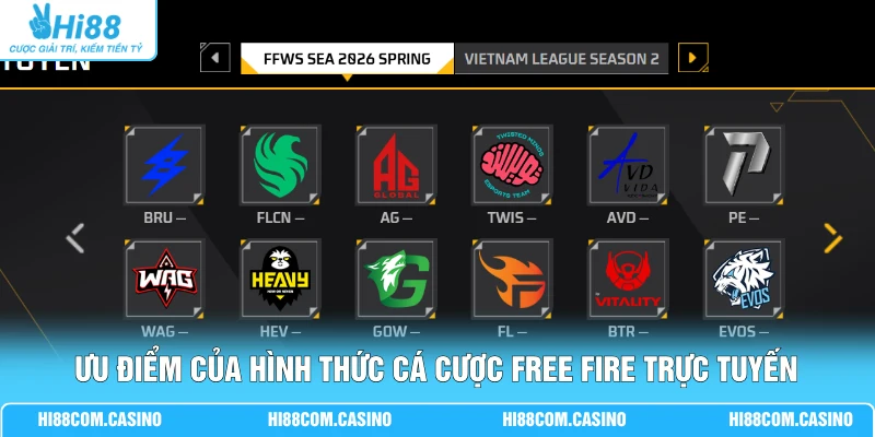 Ưu điểm của hình thức cá cược Free Fire trực tuyến